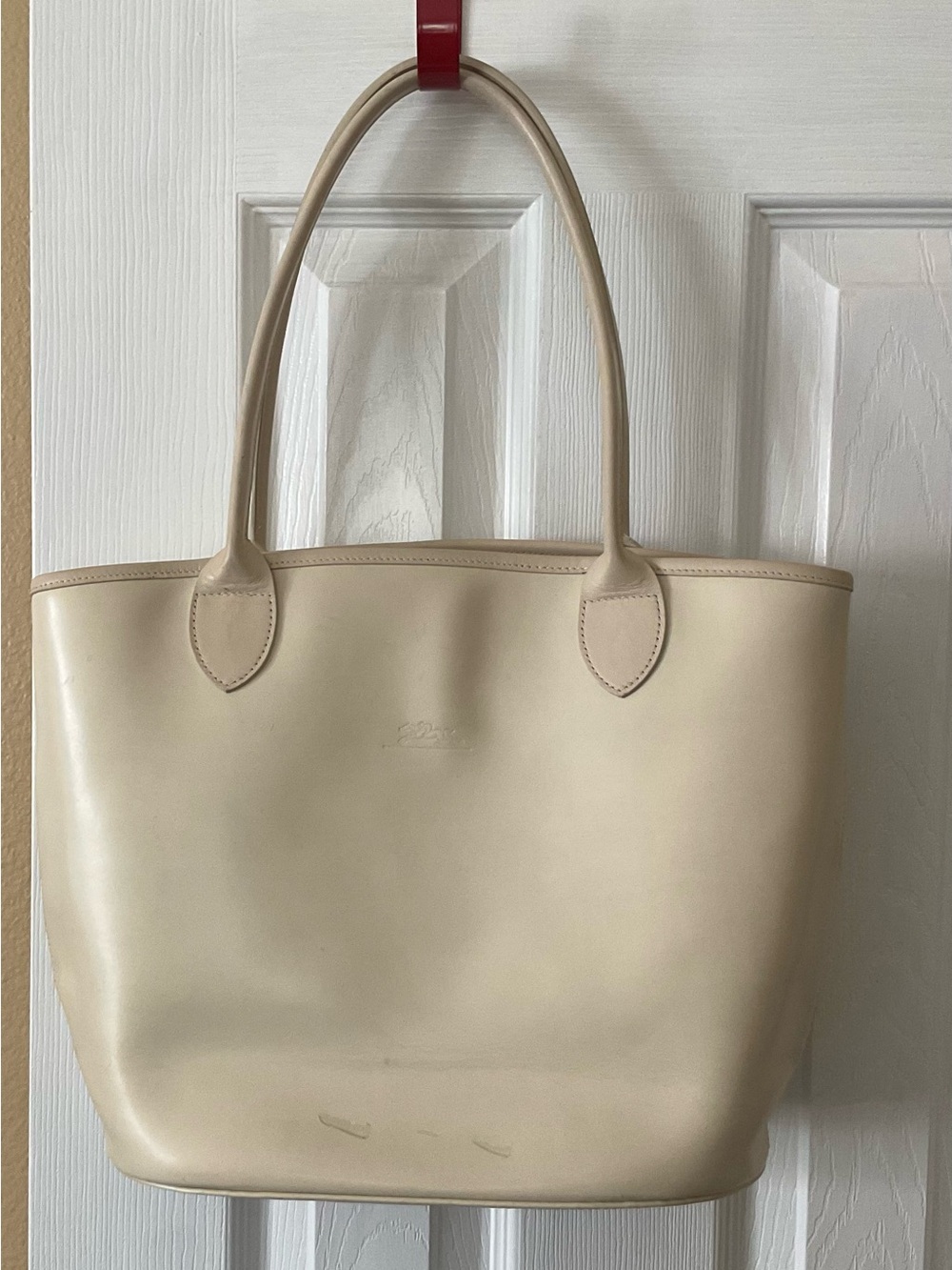 LONGCHAMP Ivory Leather Tote Bag Vintage 1960s